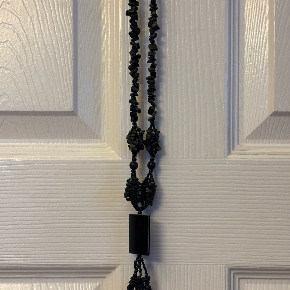Black Beaded Statement Necklace - Women